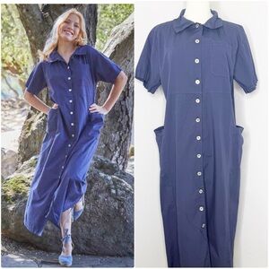 Bryn Walker Emmaline Button Front Maxi Dress Blue Size Small Made in USA